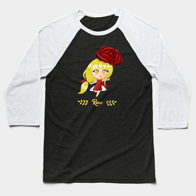 Rose Flower Girl Baseball T-Shirt by Flower Flame